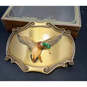 Vintage Duck Belt Buckle 24K Gold Overlay Made in USA Collectible RainTree w/Box